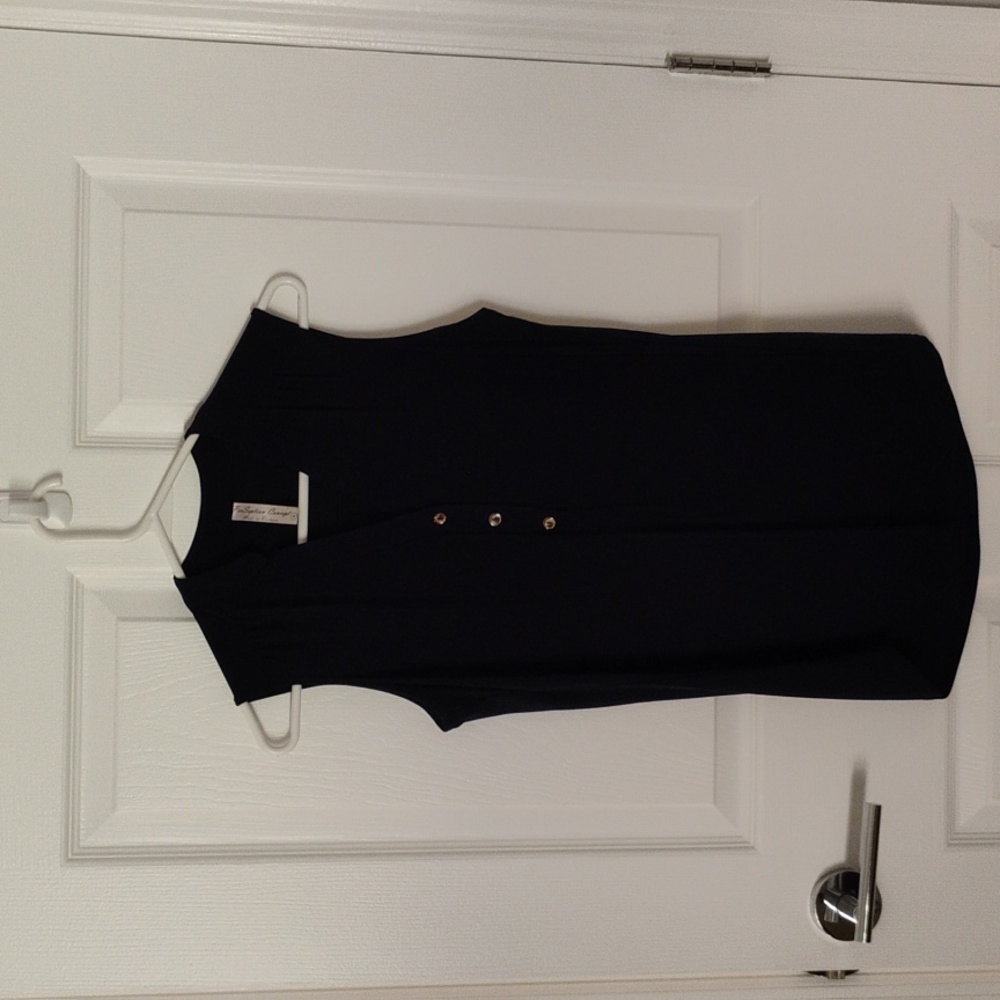 PERSEPTION Concept Navy Blue Buttoned Mandarin Collar Blouse
